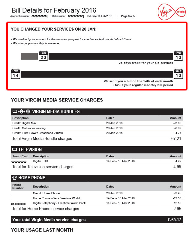 change of service bill credits and adjustments virgin media ireland bill of services