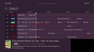 Screenshot of the TV guide on the Virgin TV 360 box
