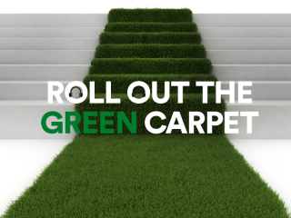 Composite image of green carpet on staircase