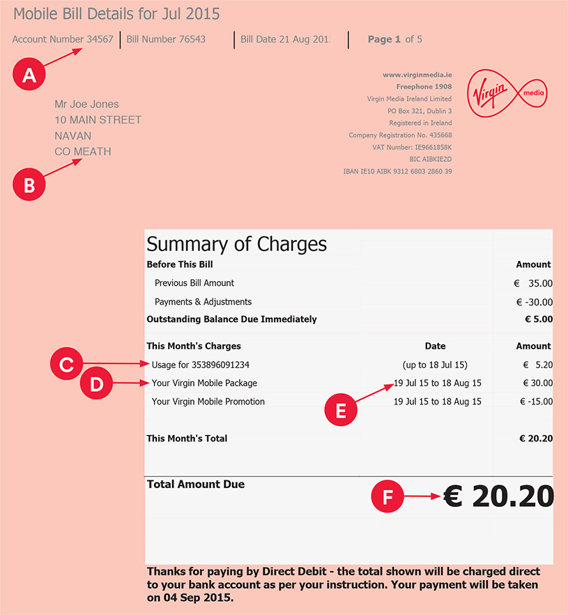 mobile bill template